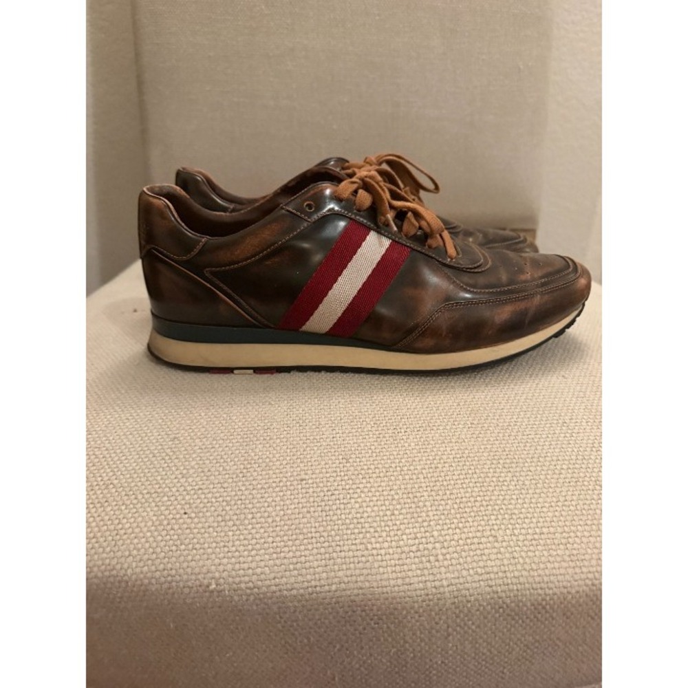 Bally Aston Men's Sneakers US 10 D Brown Leather Red/White Stripe Swiss Made